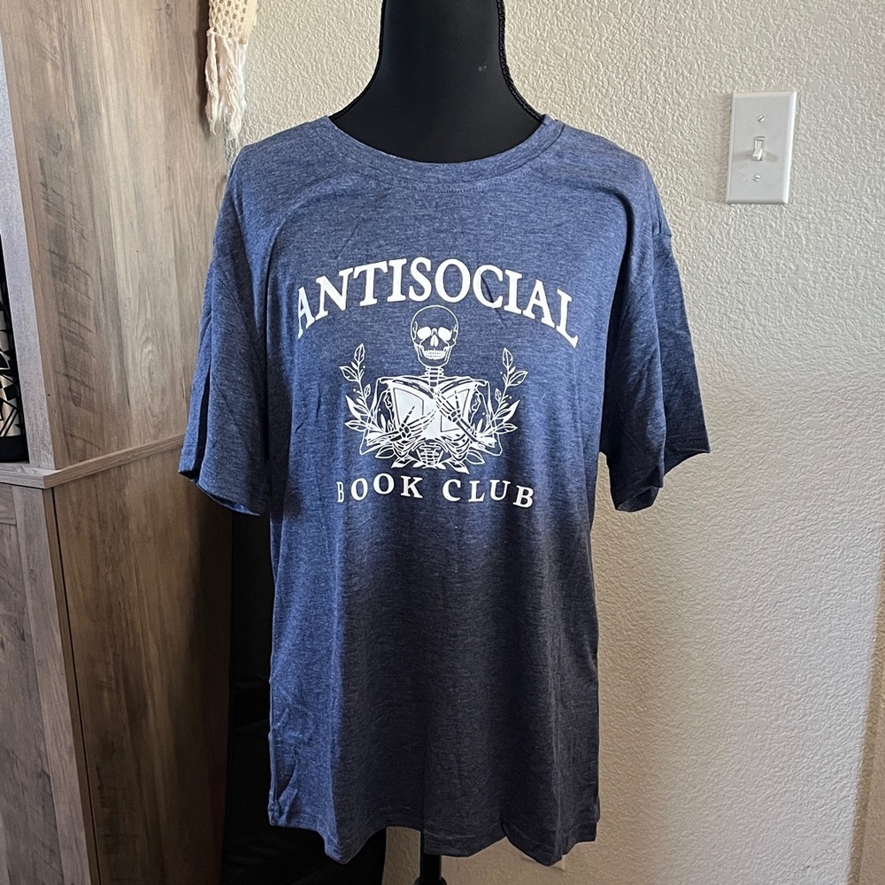 NWOT-Antisocial Book Club Blue Shirt